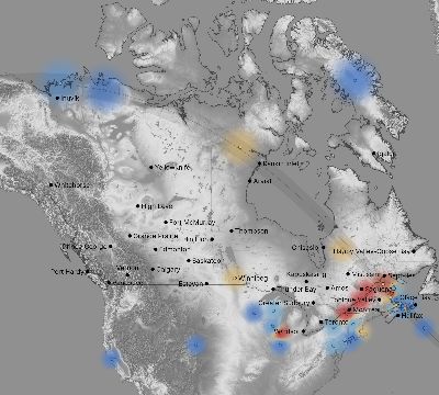 Map of the weather observed across Canada during the solar eclipse of 07/10/1972
