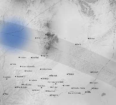 Map of the weather observed across Niger during the solar eclipse of 06/30/1973