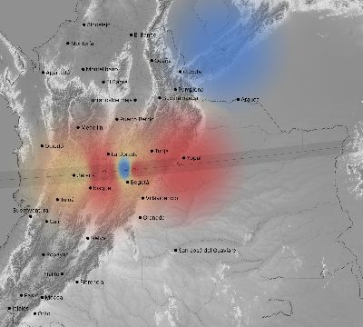 Map of the weather observed across Colombia during the solar eclipse of 10/12/1977
