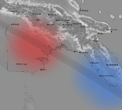 Map of the weather observed across Papua New Guinea during the solar eclipse of 11/22/1984