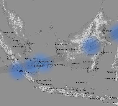 Map of the weather observed across Indonesia during the solar eclipse of 03/18/1988