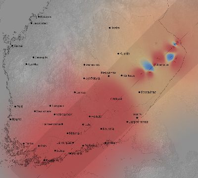 Map of the weather observed across Finland during the solar eclipse of 07/22/1990