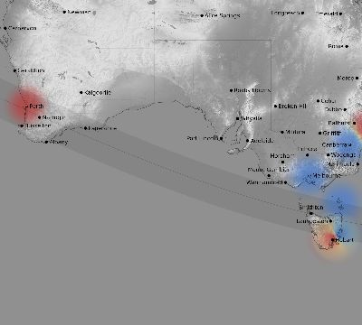 Map of the weather observed across Australia during the solar eclipse of 01/15/1991