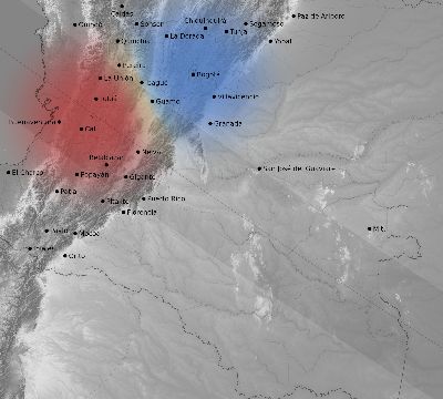 Map of the weather observed across Colombia during the solar eclipse of 07/11/1991