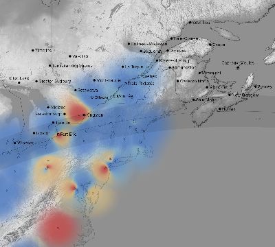Map of the weather observed across Canada during the solar eclipse of 05/10/1994