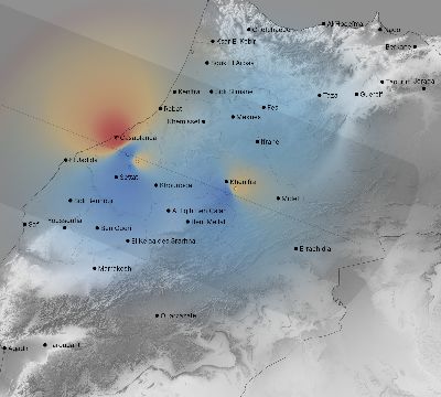 Map of the weather observed across Morocco during the solar eclipse of 05/10/1994