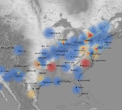 Map of the weather observed across United States during the solar eclipse of 05/10/1994