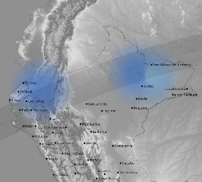 Map of the weather observed across Peru during the solar eclipse of 04/29/1995