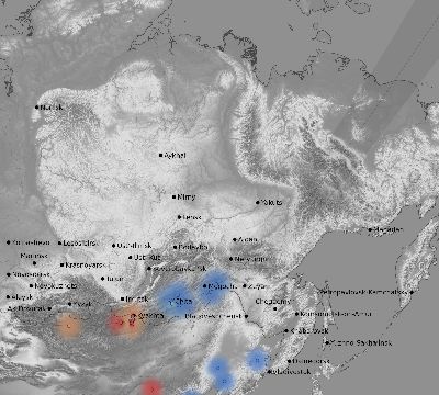 Map of the weather observed across Russia during the solar eclipse of 03/09/1997