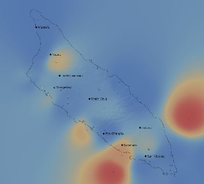 Map of the weather observed across Aruba during the solar eclipse of 02/26/1998