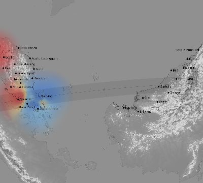 Map of the weather observed across Malaysia during the solar eclipse of 08/22/1998
