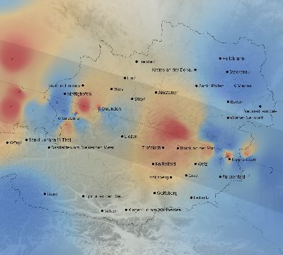 Map of the weather observed across Austria during the solar eclipse of 08/11/1999