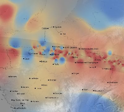 Map of the weather observed across France during the solar eclipse of 08/11/1999