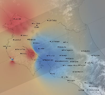 Map of the weather observed across Costa Rica during the solar eclipse of 12/14/2001