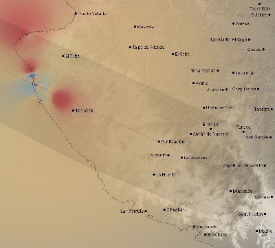Map of the weather observed across Mexico during the solar eclipse of 06/10/2002