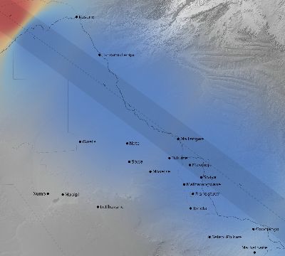 Map of the weather observed across Botswana during the solar eclipse of 12/04/2002