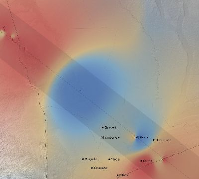Map of the weather observed across Mozambique during the solar eclipse of 12/04/2002