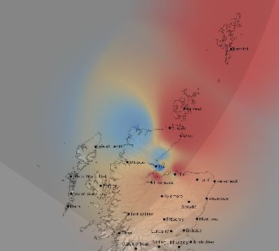 Map of the weather observed across United Kingdom during the solar eclipse of 05/31/2003