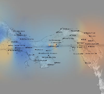 Map of the weather observed across Panama during the solar eclipse of 04/08/2005