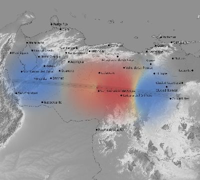 Map of the weather observed across Venezuela during the solar eclipse of 04/08/2005