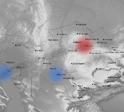 Map of the weather observed across Kazakhstan during the solar eclipse of 03/29/2006