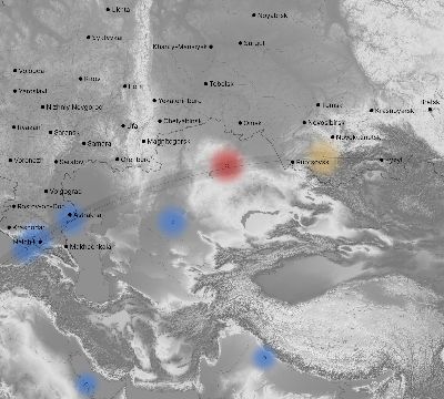 Map of the weather observed across Russia during the solar eclipse of 03/29/2006