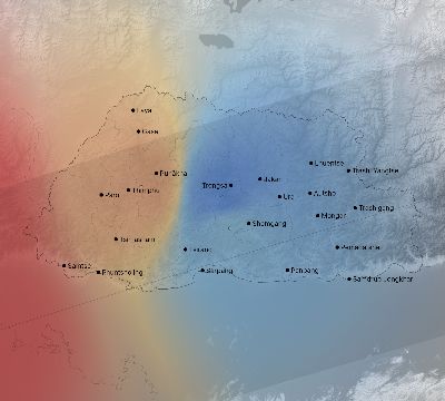 Map of the weather observed across Bhutan during the solar eclipse of 07/22/2009