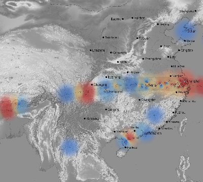 Map of the weather observed across China during the solar eclipse of 07/22/2009