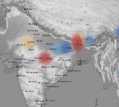 Map of the weather observed across India during the solar eclipse of 07/22/2009