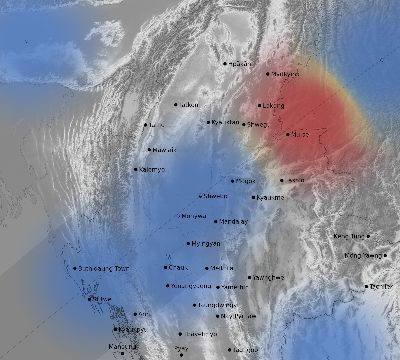 Map of the weather observed across Myanmar during the solar eclipse of 01/15/2010