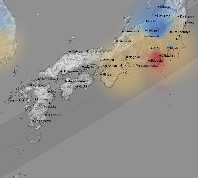 Map of the weather observed across Japan during the solar eclipse of 05/20/2012