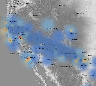 Map of the weather observed across United States during the solar eclipse of 05/20/2012