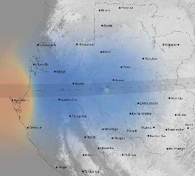 Map of the weather observed across Gabon during the solar eclipse of 11/03/2013