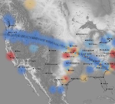 Map of the weather observed across United States during the solar eclipse of 08/21/2017