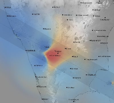 Map of the weather observed across India during the solar eclipse of 12/26/2019