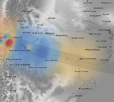 Map of the weather observed across Argentina during the solar eclipse of 12/14/2020