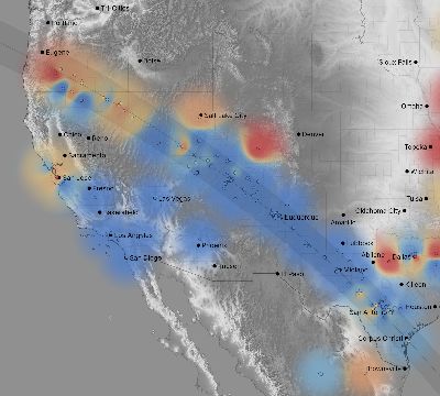 Map of the weather observed across United States during the solar eclipse of 10/14/2023