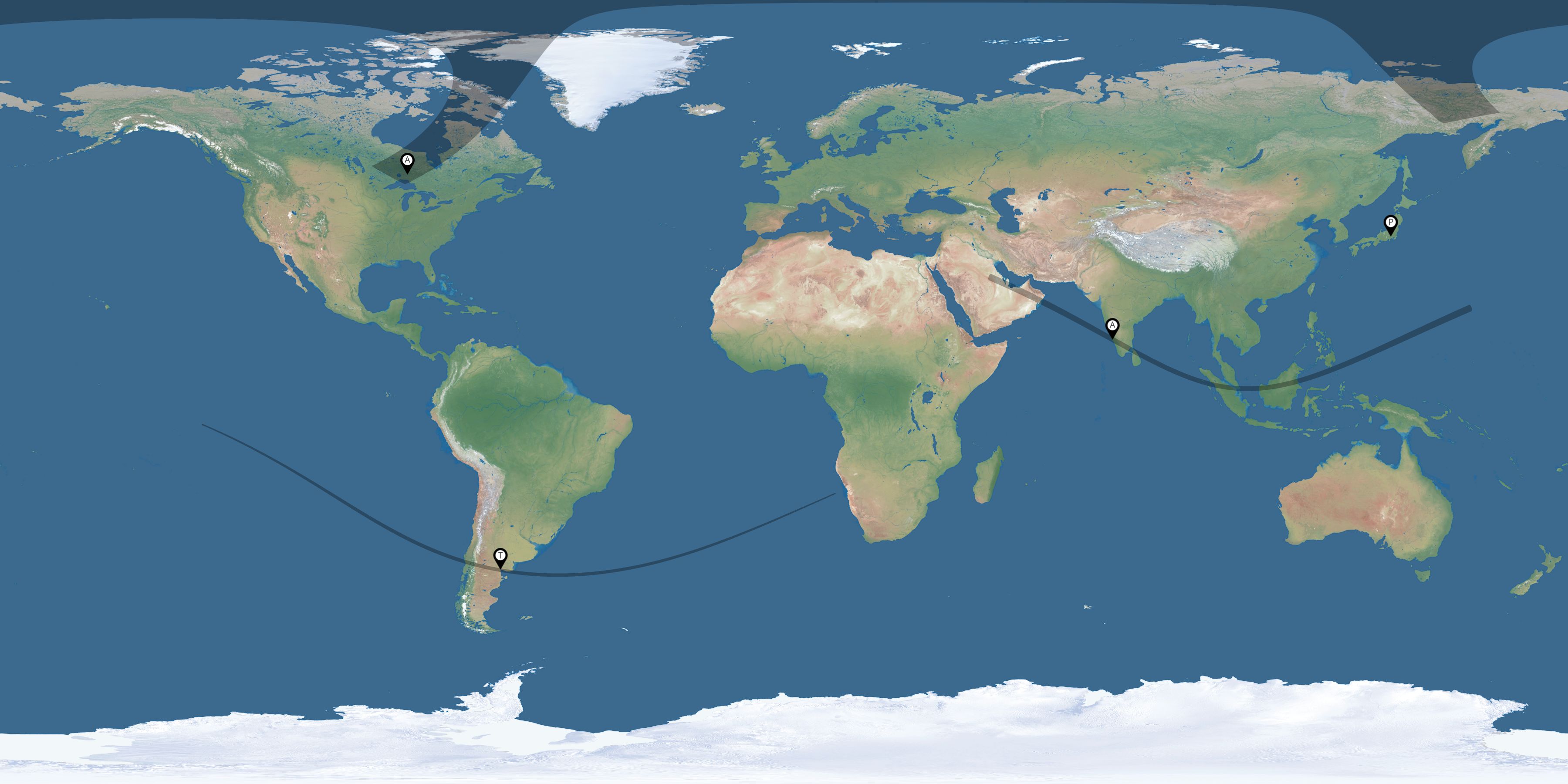 Map of the solar eclipses reported by Max Ruiz