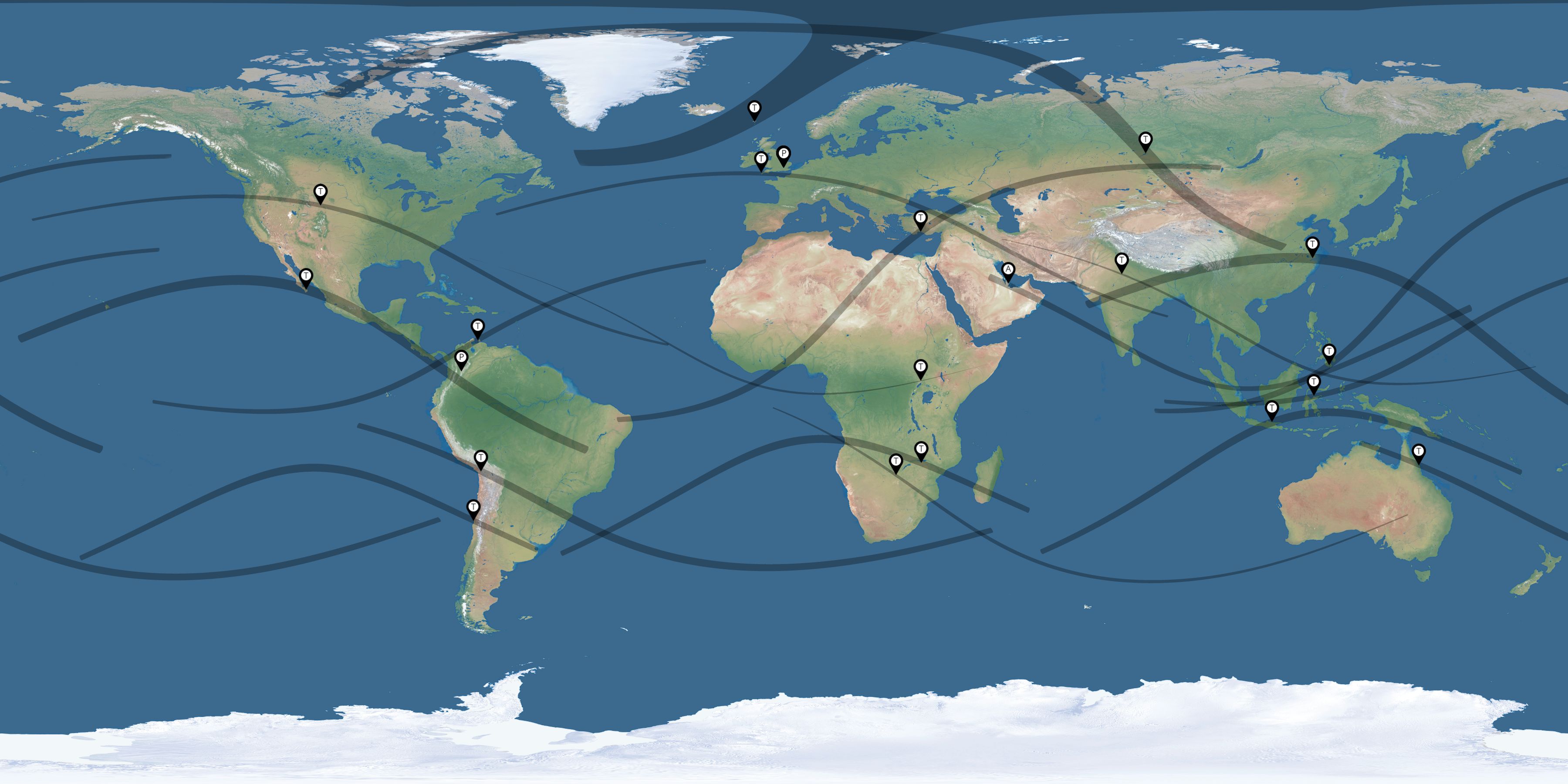 Map of the solar eclipses reported by Kryss Katsiavriades