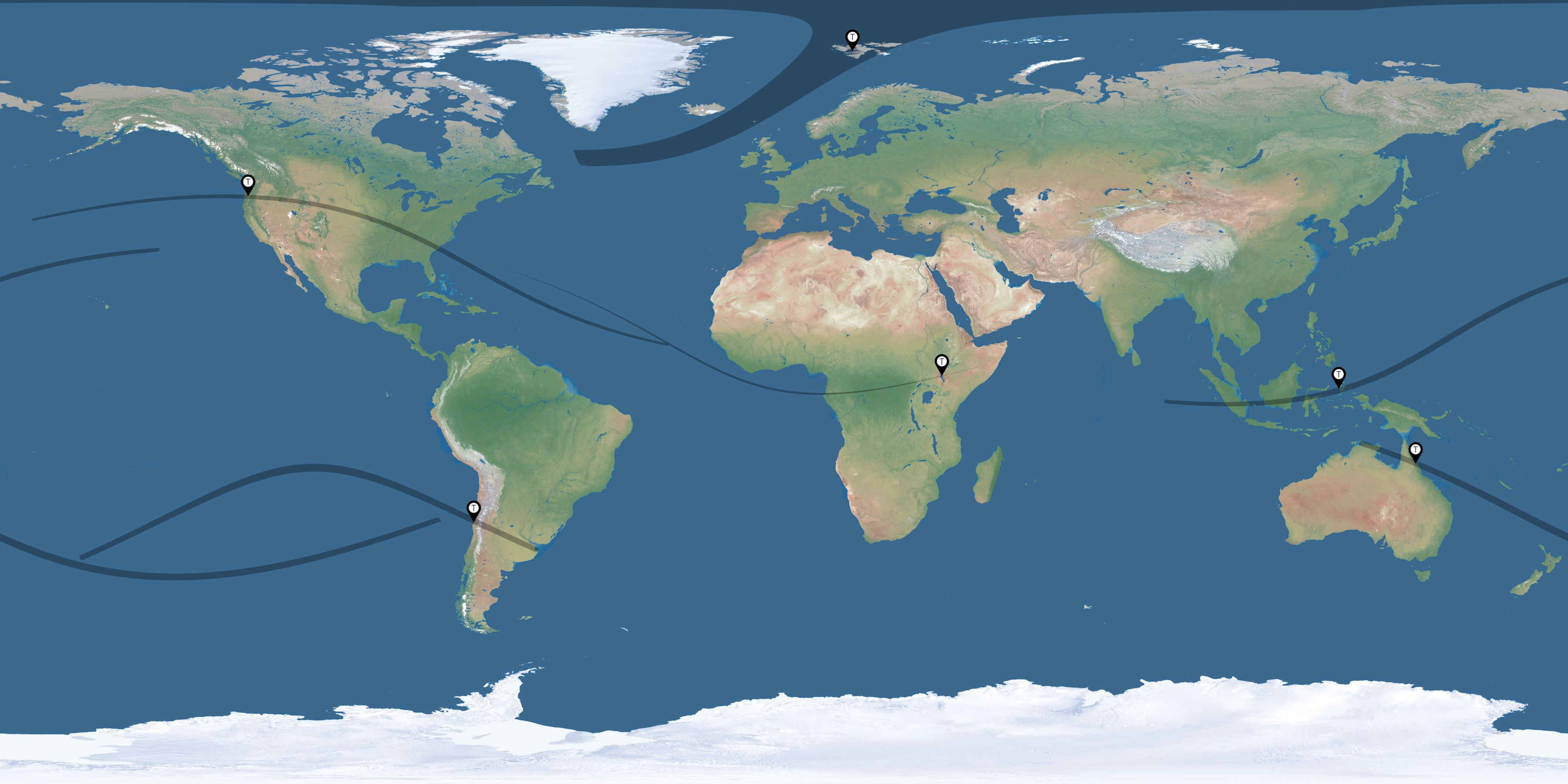 Map of the solar eclipses reported by Dominik Krupa