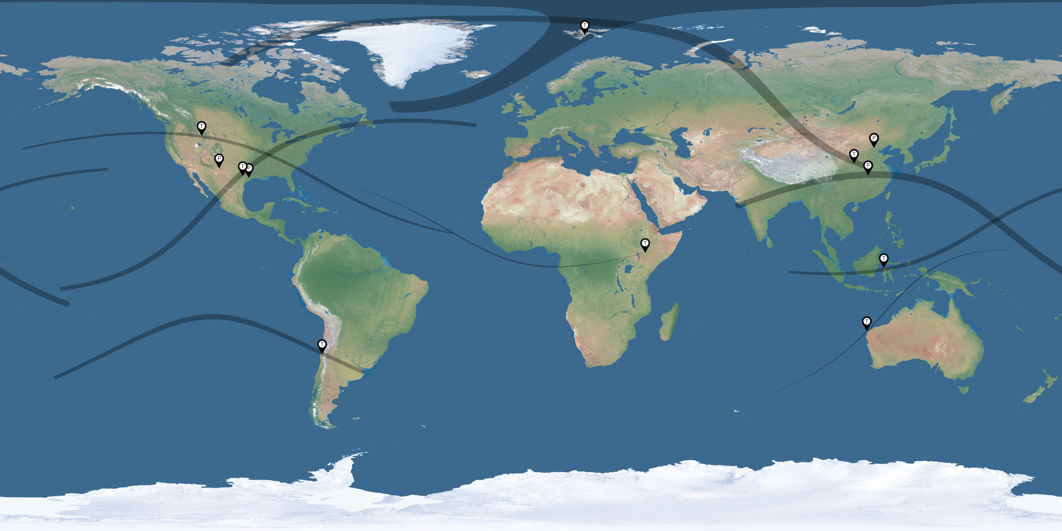 Map of the solar eclipses reported by Nelson Quan