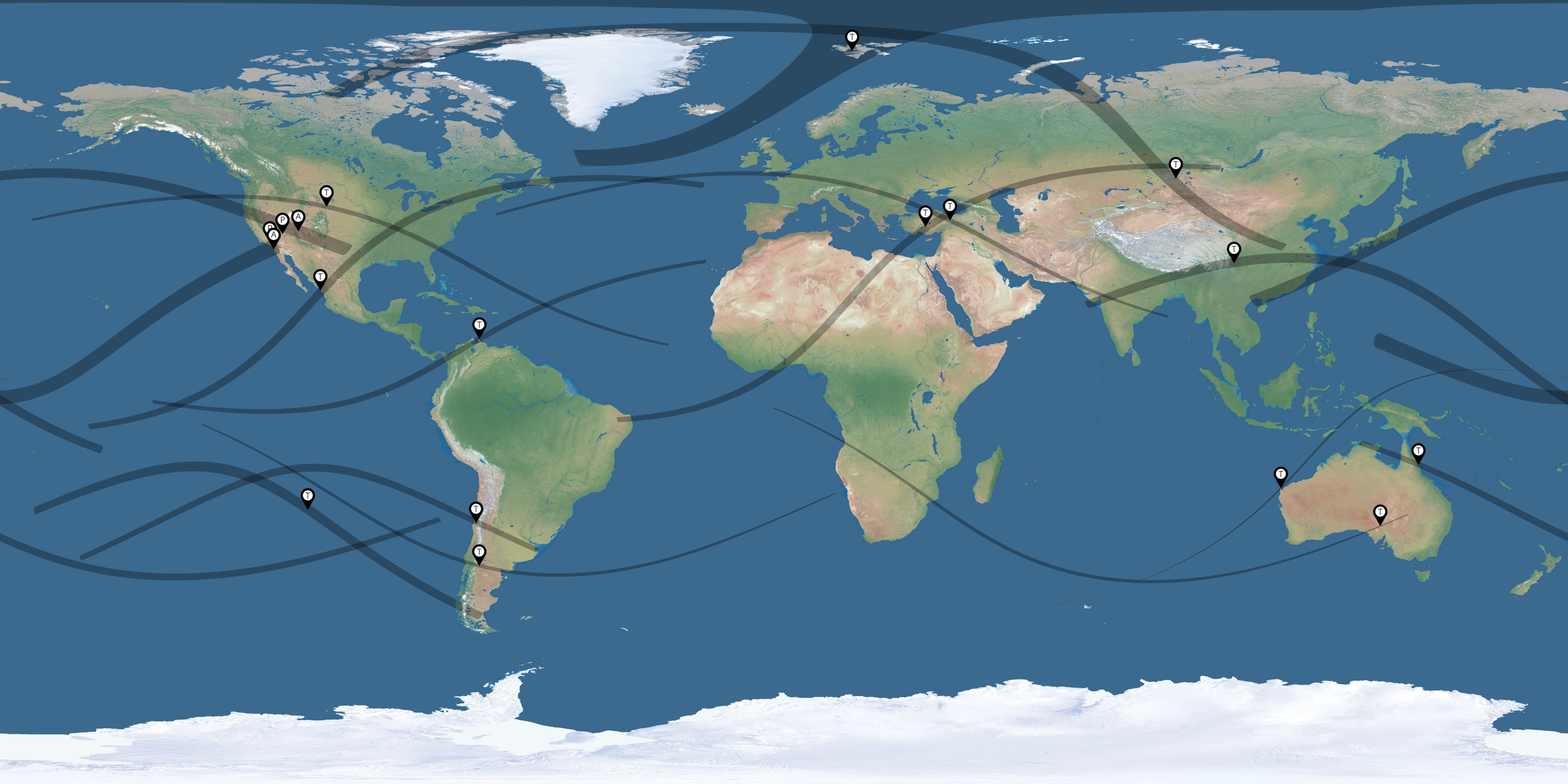 Map of the solar eclipses reported by Victoria Sahami