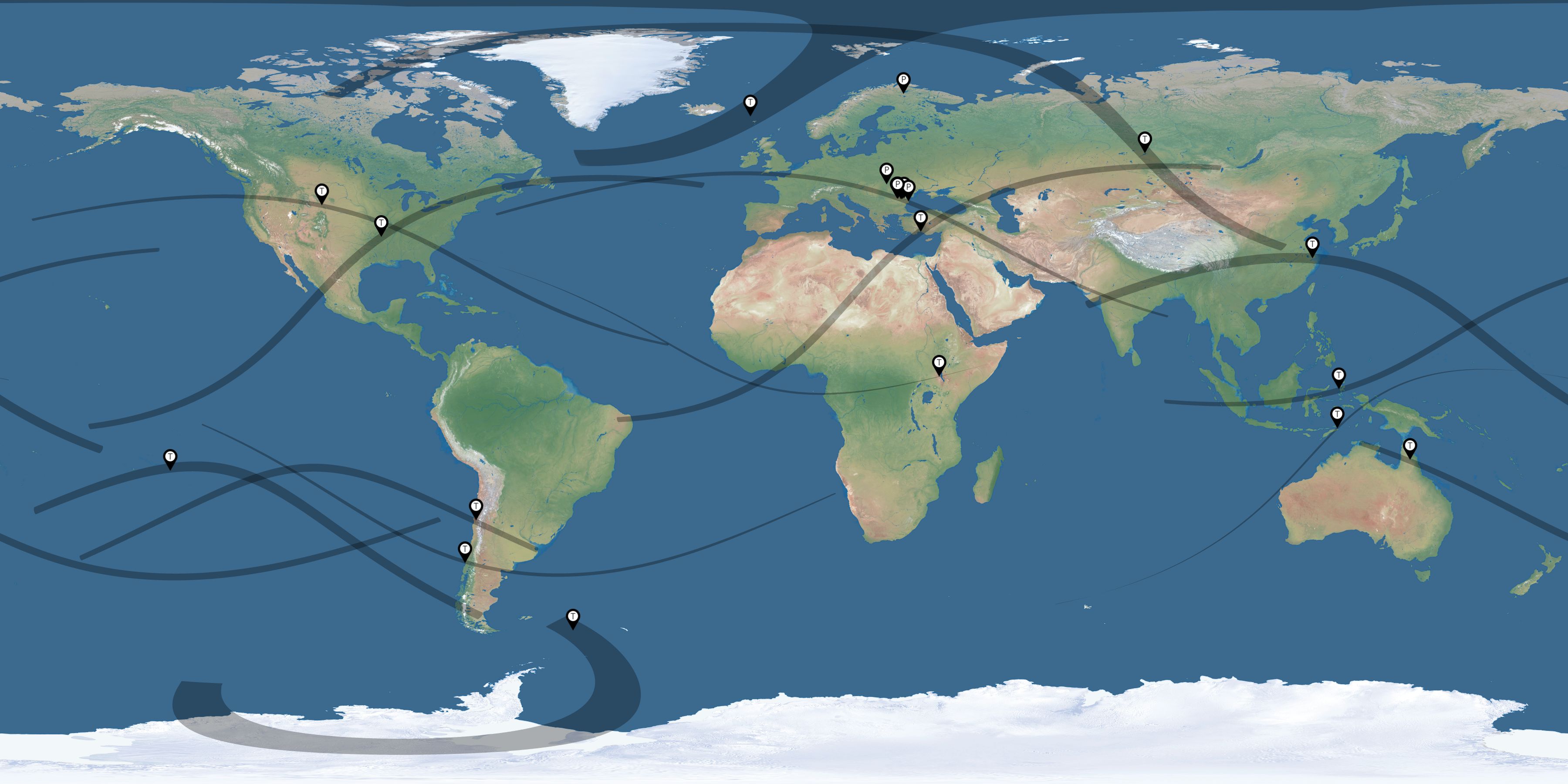 Map of the solar eclipses reported by Catalin Beldea