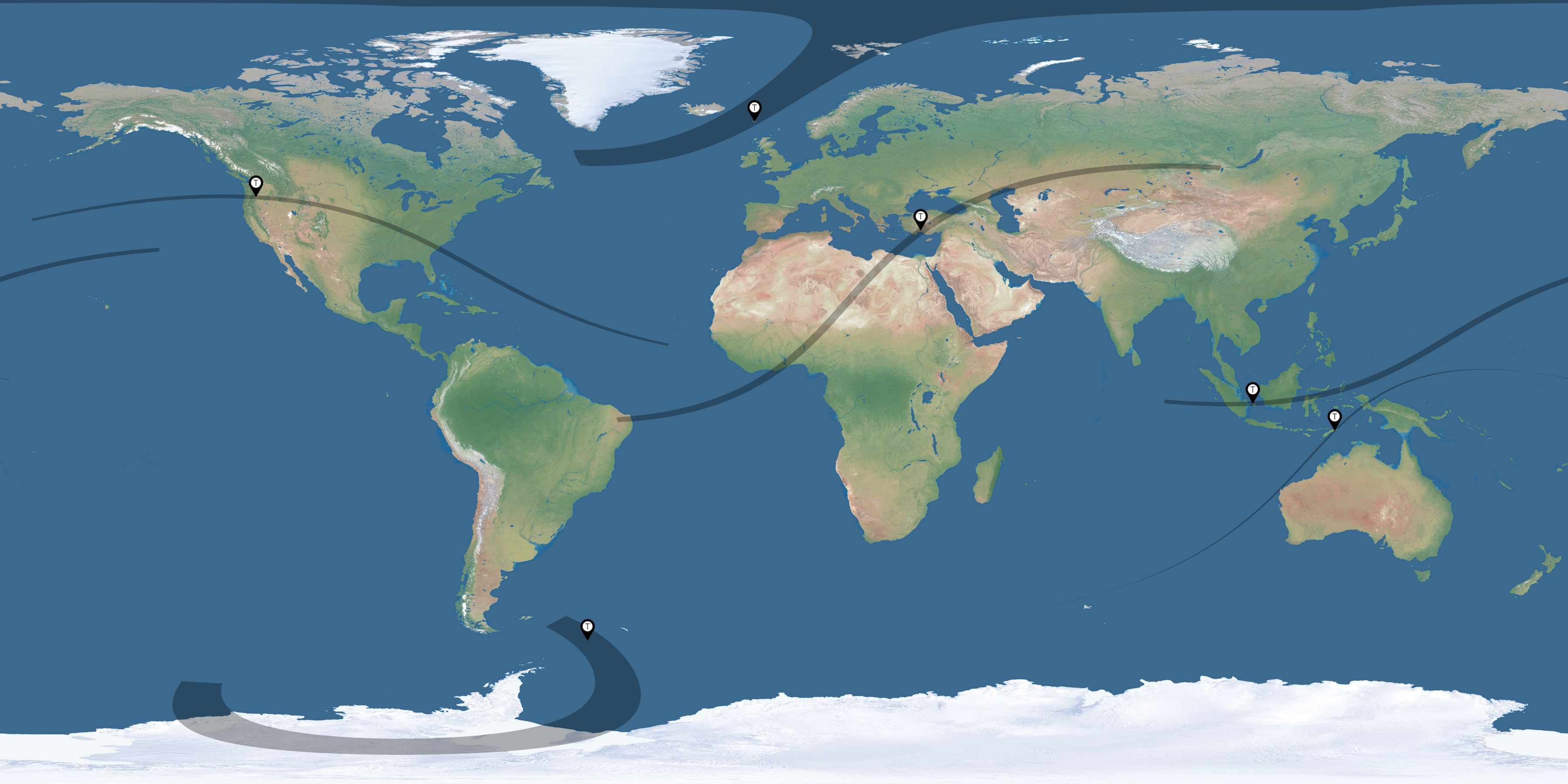 Map of the solar eclipses reported by Katharina Nottbohm