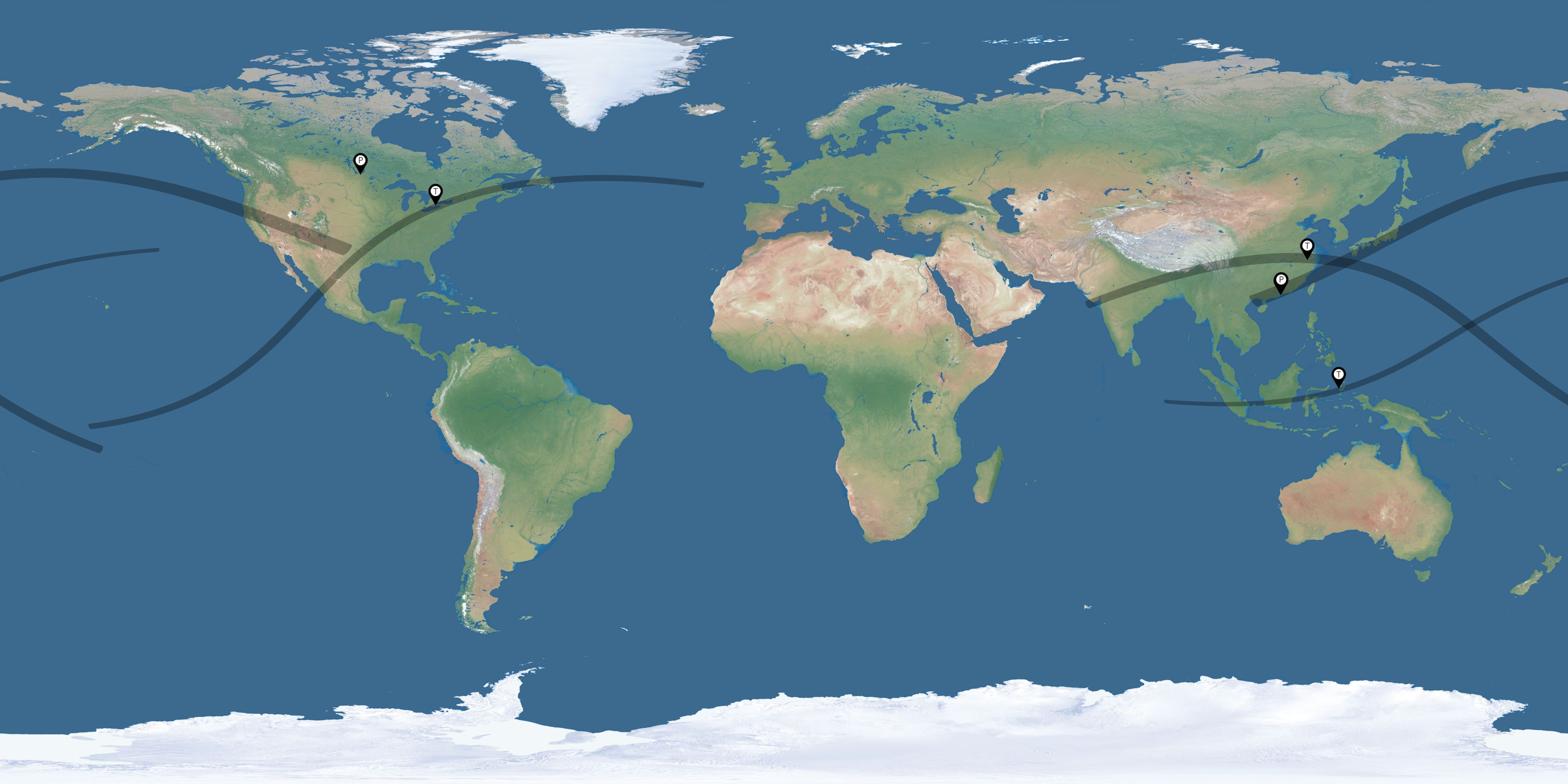 Map of the solar eclipses reported by Ho Cheung Yuen