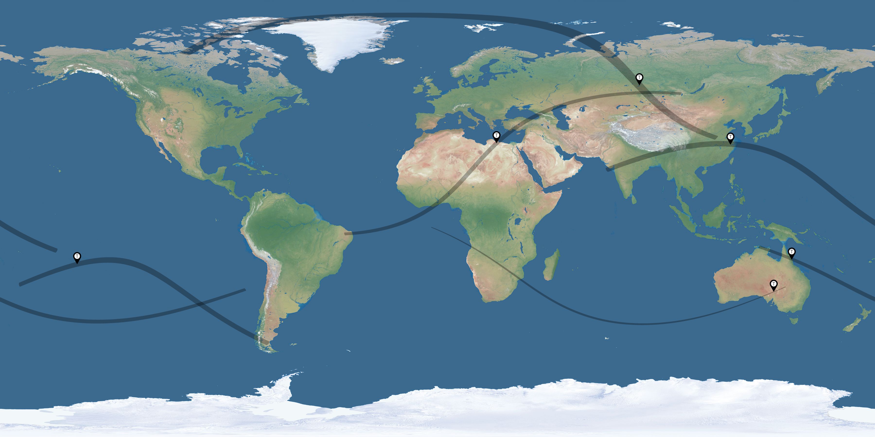 Map of the solar eclipses reported by Paul Nicolle