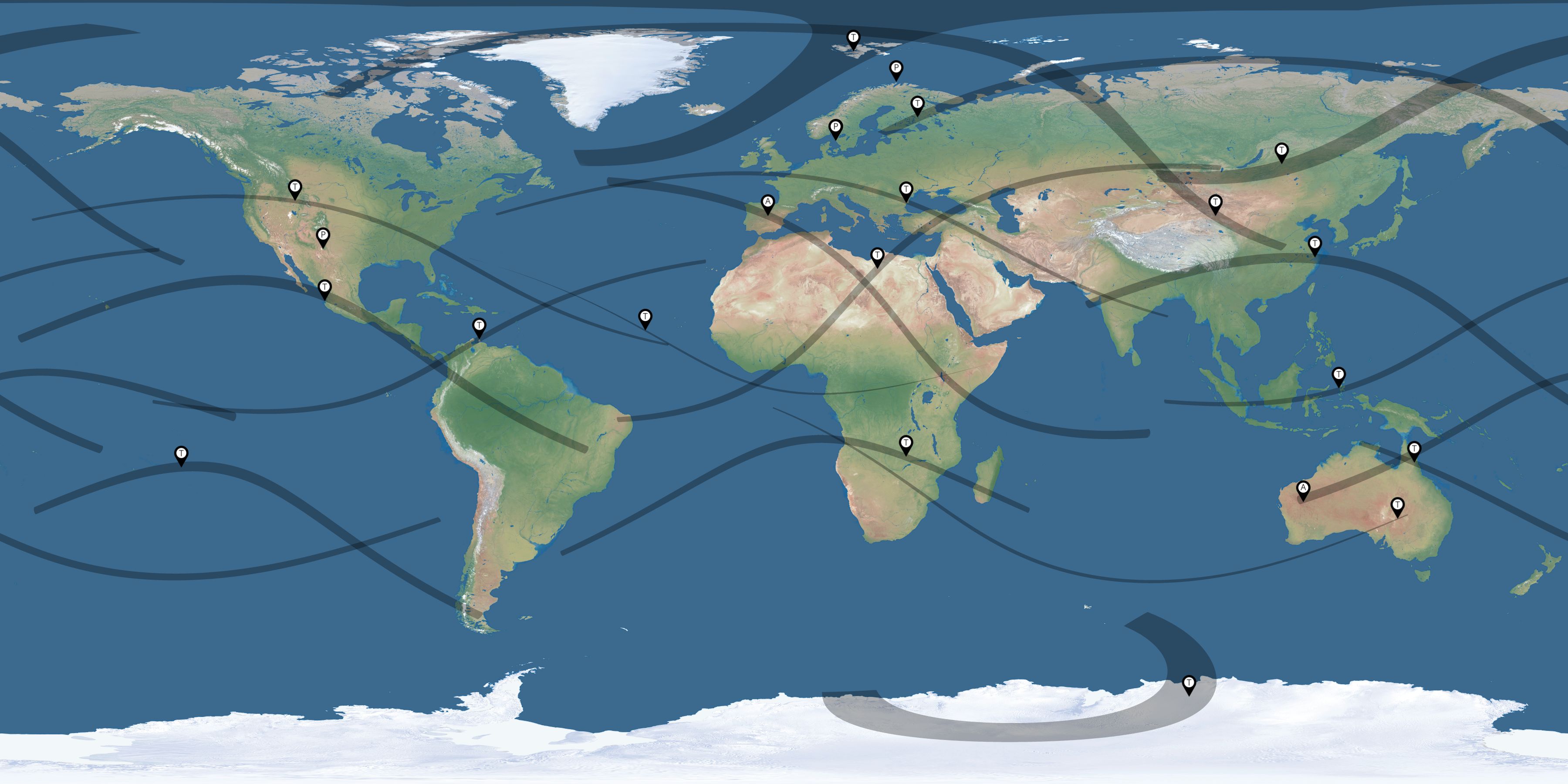 Map of the solar eclipses reported by Bengt Alfredsson ✝
