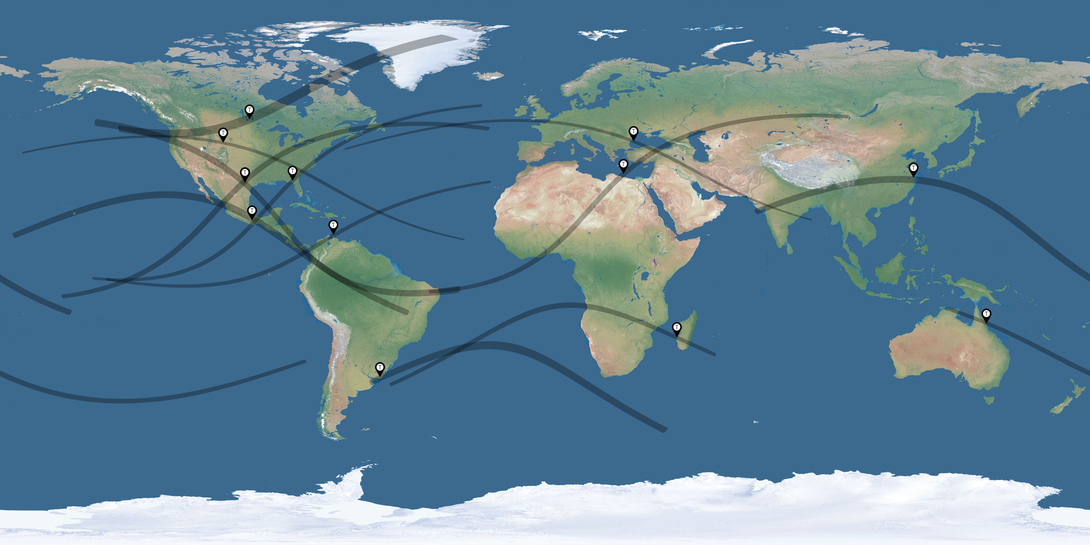 Map of the solar eclipses reported by Carolyn Sumners