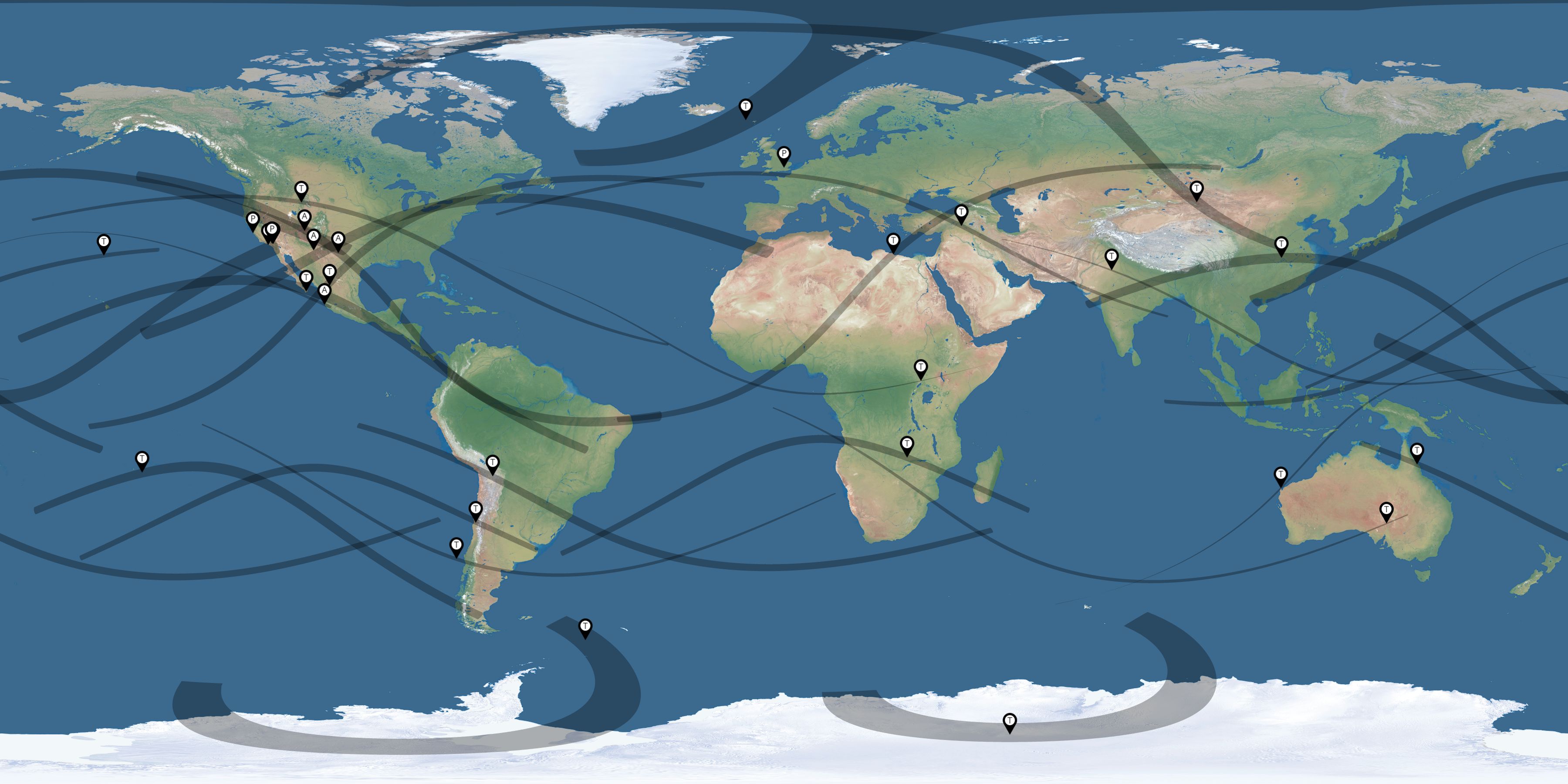 Map of the solar eclipses reported by Robert Stephens