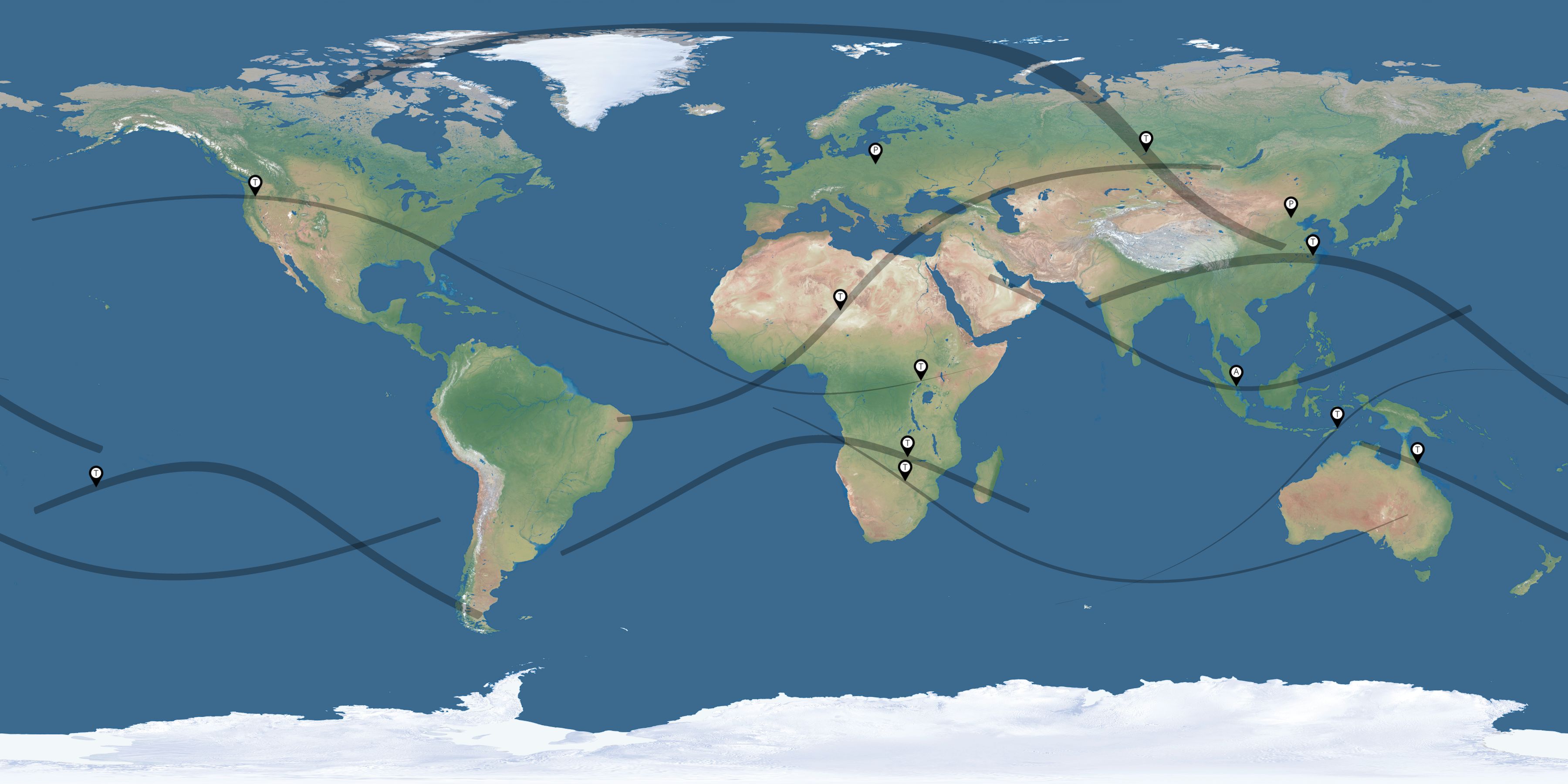 Map of the solar eclipses reported by Angelika Sasin
